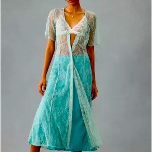 Anthropologie sheer lace button down dress sz small in mint